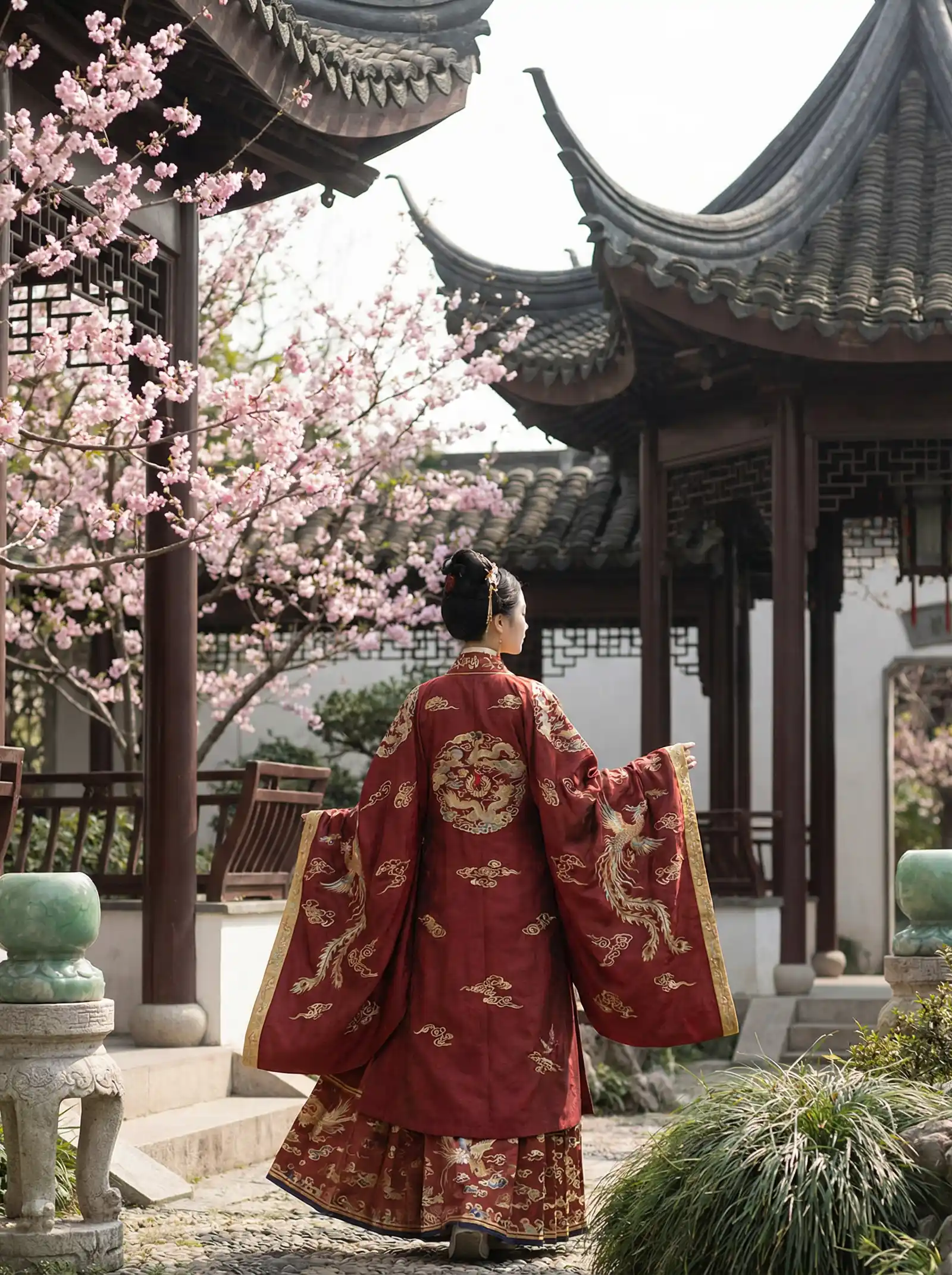 年轻的母亲2中语字追剧易 明制汉服红色凤凰刺绣